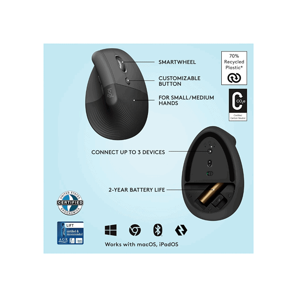 Logitech Lift Vertical Ergonomic Graphite 2 - LXINDIA.COM