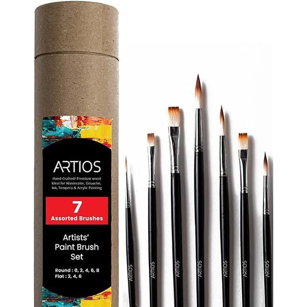 ARTIOS Flat and Round Paint Brushes Set 7 Assorted Wooden Brushes - LXINDIA.COM