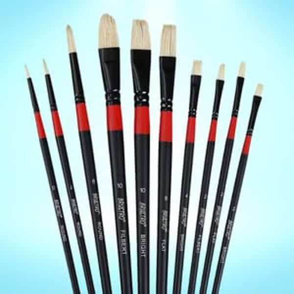 BRUSTRO Artists White Bristle Set of 10 Brushes for Oil and Acrylic 2 - LXINDIA.COM