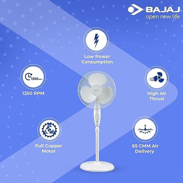 Bajaj Esteem 400 MM Oscillating Pedestal Fan White3 - LXINDIA.COM