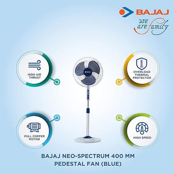 Bajaj Neo Spectrum 400 mm Pedestal Fan Blue1 - LXINDIA.COM