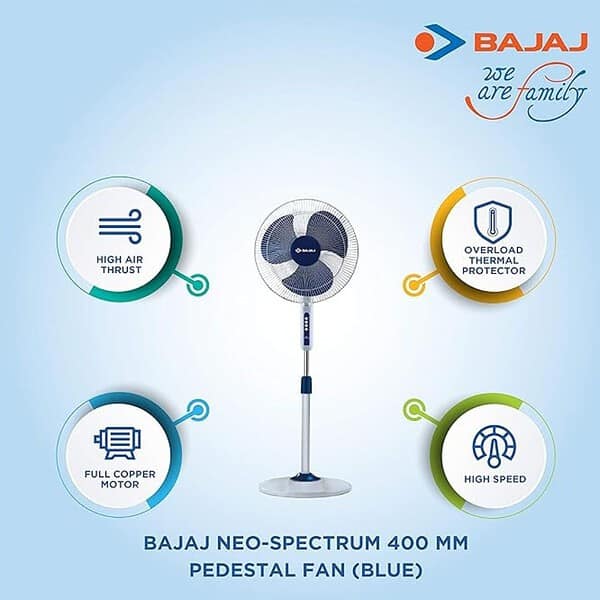 Bajaj Neo Spectrum 400 mm Pedestal Fan Blue2 - LXINDIA.COM