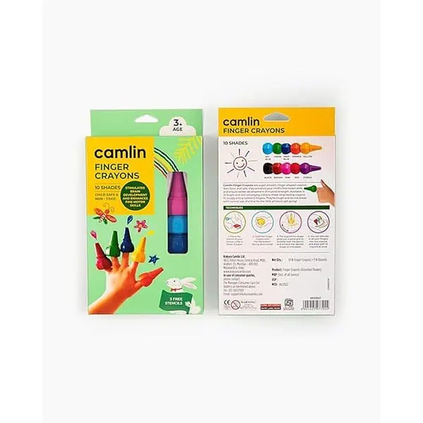 Camel Camlin Finger Grip Crayons 10 Shades With Stencils - LXINDIA.COM