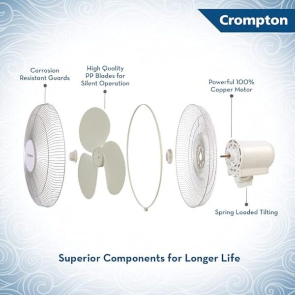 Crompton 60W Oscillating Wall Fan KD White2 - LXINDIA.COM