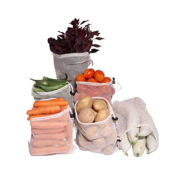 DecorDazz Vegetables Fruits Storage Bags for Fridge Non Toxic Eco Friendly Pull String Bags100 Cotton Cloth Mesh Net Bag - LXINDIA.COM