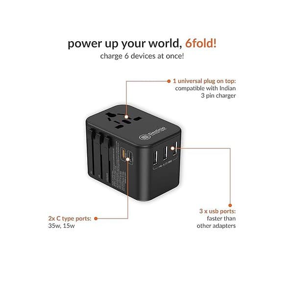 Destinio Universal Travel Adapter 6 in 1 Fast 35w Charging International Charger 3 - LXINDIA.COM