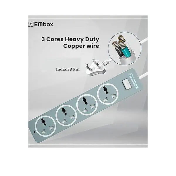 EMBOX 10A Extension Board with Master Switch Extension Cord with 4 Universal Sockets Grey5 Meter Cable 1 - LXINDIA.COM