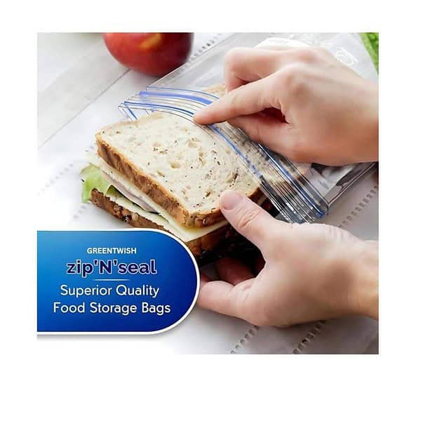 GREENTWISH Zip N Seal Pack of 60 Double Seal Zip Lock Bags For Food Storage BPA Free Reusable LDPE Transparent 1 - LXINDIA.COM