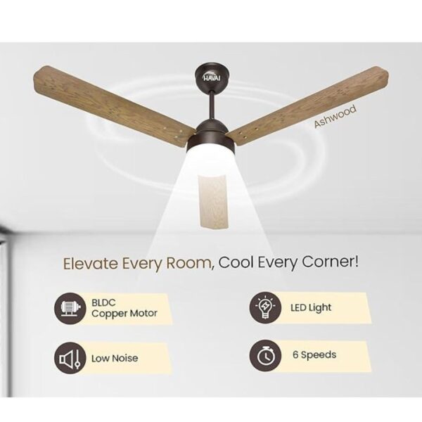 HAVAI Pristine Wooden Range BLDC Ceiling Fan Ashwood 1200mm Blade with Remote 1 - LXINDIA.COM