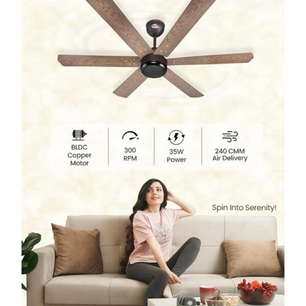 HAVAI Pristine Wooden Range Bldc Ceiling Fan 6 Blades 35W Ashwood 1200Mm Blade With Remote 3 - LXINDIA.COM