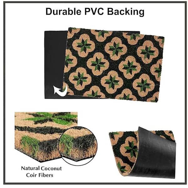 HOKIPO Natural Coconut Coir Rectangular Mat 40X60Cm Green2 - LXINDIA.COM