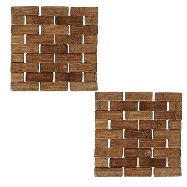 HOKIPO Square Bamboo Coaster 18 x 18 cm 2 Piece Set - LXINDIA.COM