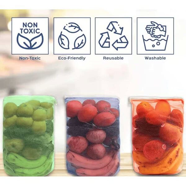 HomeStrap Reusable Mesh Fridge Storage Bags for Fruits and Vegetables Multicolour Set of 12 3 - LXINDIA.COM