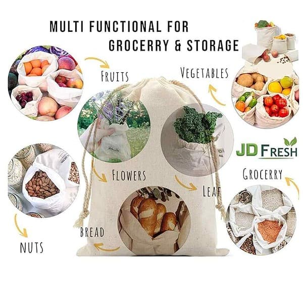 JD FRESH Cotton Set Of 12 Reusable Fridge Storage Bags For Vegetables And Fruits An Multipurpose Eco Friendly Bags 2 - LXINDIA.COM