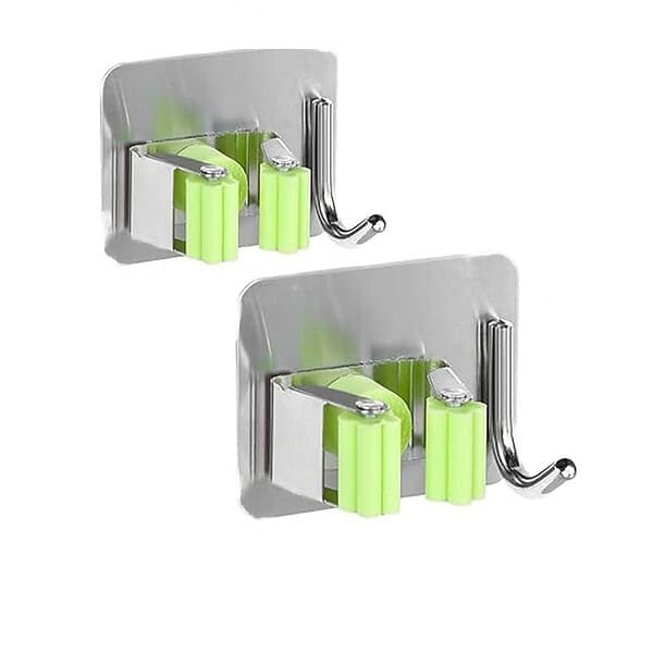 JIALTO 2 Pcs Stainless Steel Broom Holder with Hook Wall Mounted Adhesive Storage - LXINDIA.COM