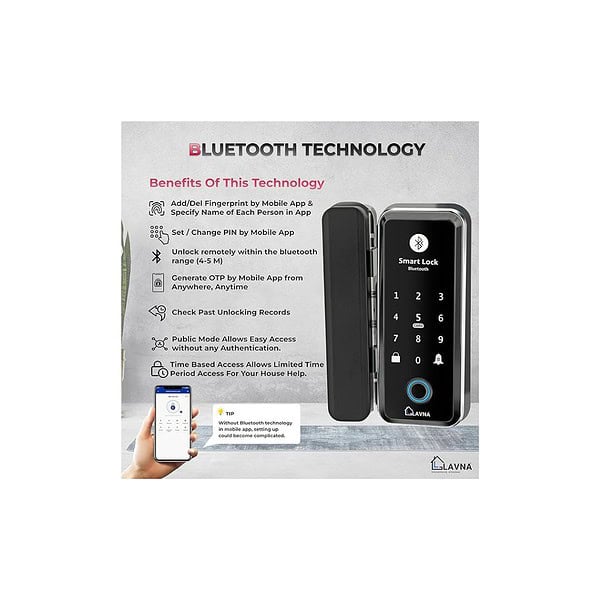 LAVNA LA5 Glass Door Lock with 6 Way of Access Fingerprint 1 - LXINDIA.COM