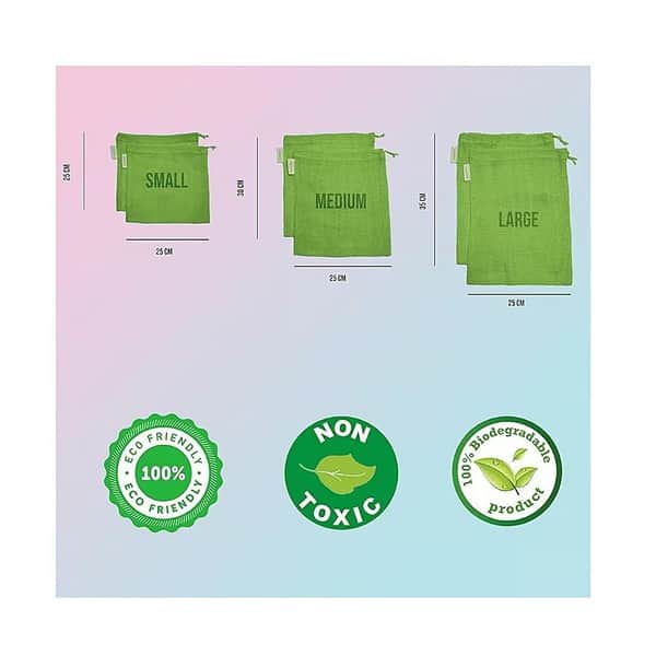 Necavu 100 cotton set of 6 fridge bag Eco friendly natural vegetables bags for fridge storag Neem Green 3 - LXINDIA.COM