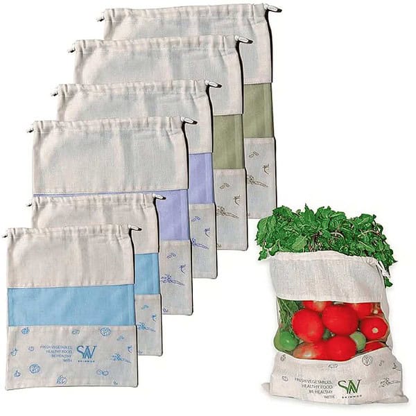 Skinwoo Set Of 6 Organic Cotton Reusable Vegetable Bag For Fridge Storage Bags 11 X 13 Inch - LXINDIA.COM