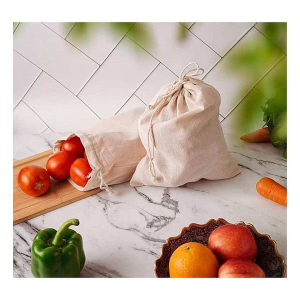 TAKIVA Cotton Muslin Reusable Fridge Storage Bags Set Of 12Multipurpose Washable Drawstring and Eco Friendly Bags - LXINDIA.COM