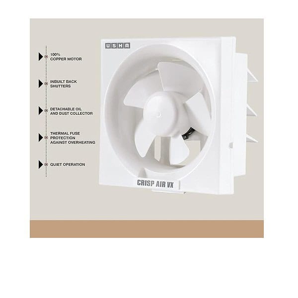 USHA Crisp Air VX 250mm Sweep Size 345mm Duct Size Exhaust Fan White 2 - LXINDIA.COM