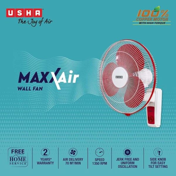 USHA Maxx Air 400MM High Speed Wall Fan Red White2 - LXINDIA.COM