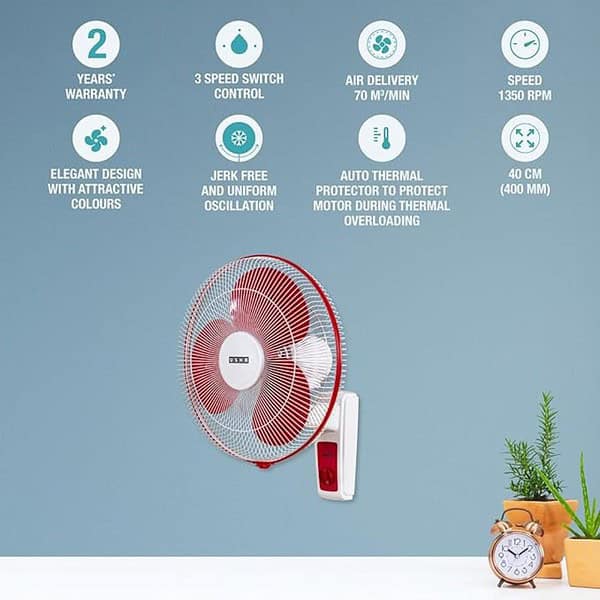 USHA Maxx Air 400MM High Speed Wall Fan Red White3 - LXINDIA.COM