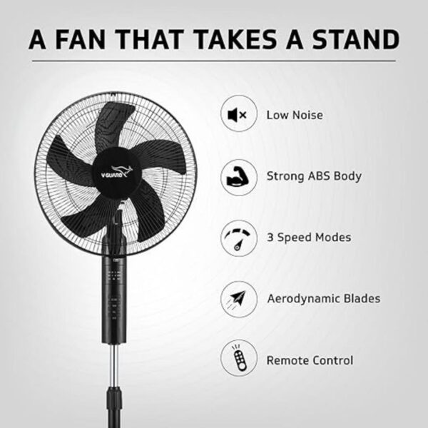 V Gaurd Esfera 5 Blade Pedestal Fan With Remote Control 400mm Black 2 - LXINDIA.COM