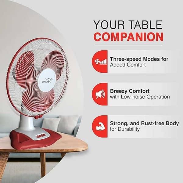 V Guard Esfera Table Fan 3 Speed Settings 1350 RPM White Red 1 - LXINDIA.COM