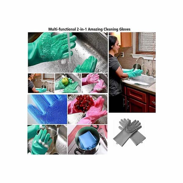 Zureni Silicone Gloves Reusable Rubber Dishwashing Kitchen A - LXINDIA.COM