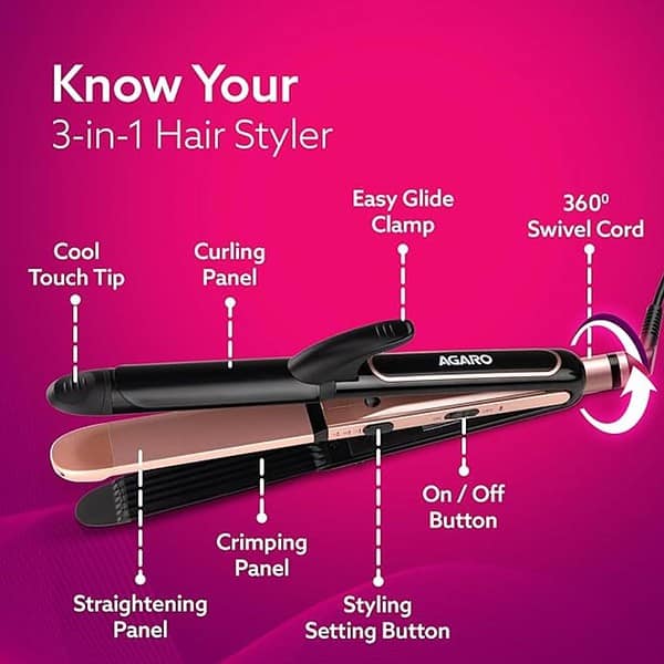 AGARO 3in1 Hair Styler Straightner Crimper Curler For Women1 - LXINDIA.COM