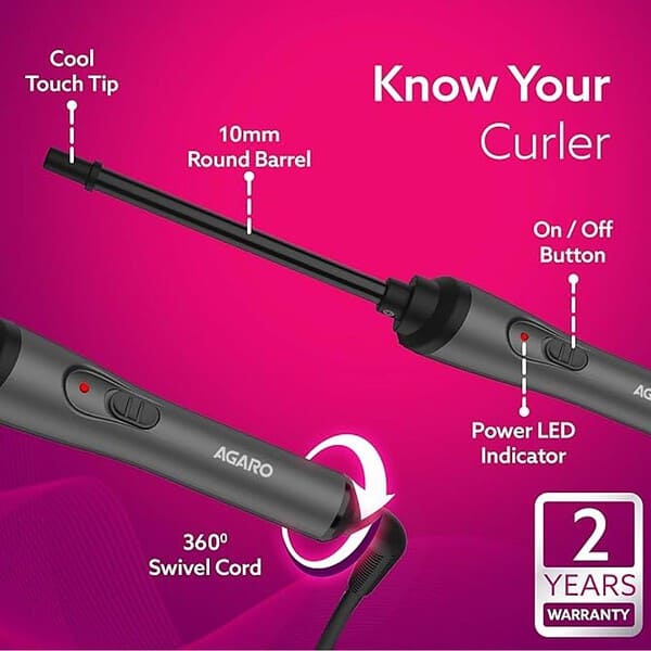 AGARO Hair Curler With 10MM Barrel Grey and Black2 - LXINDIA.COM