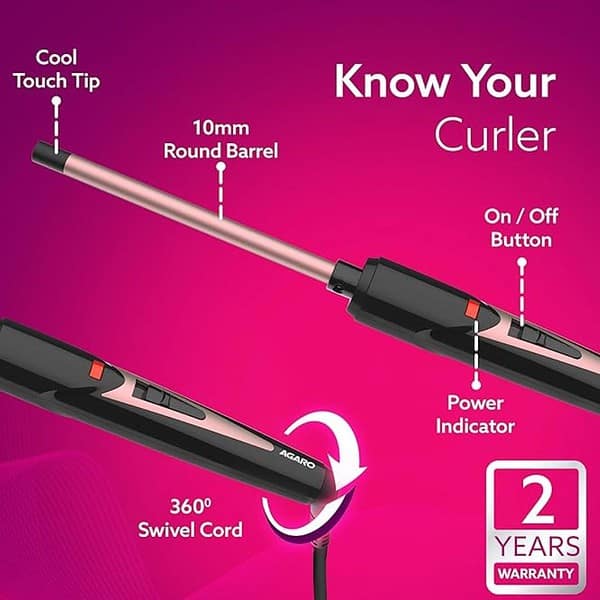 AGARO Round Chopstick Curler With 10 MM Barrel Rose Gold and Black2 - LXINDIA.COM