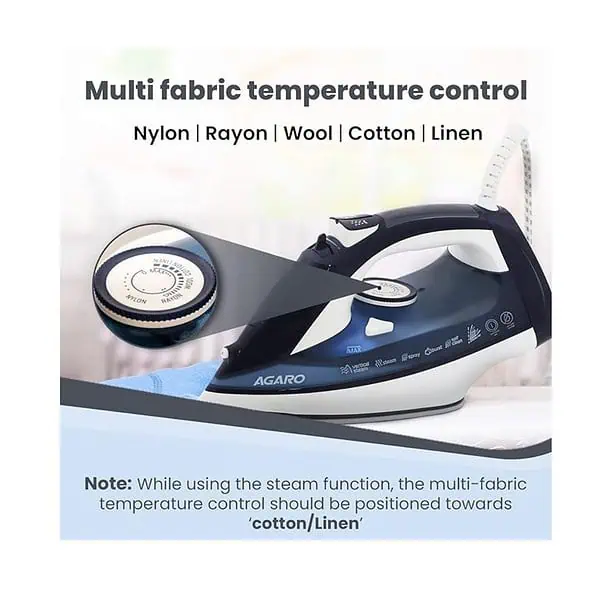 AGARO Royal Steam Iron 2000W Ceramic Coated Sole Plate Cloth Iron Blue A - LXINDIA.COM