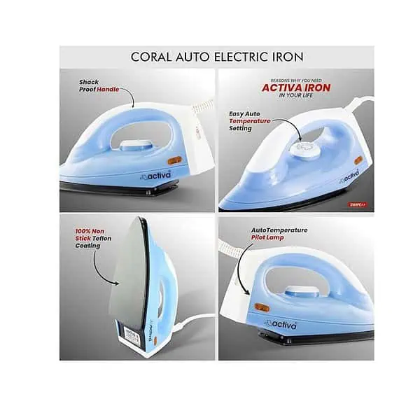 Activa ABS Coral 900 Watts Light Weight Dry Iron Blue and White B - LXINDIA.COM