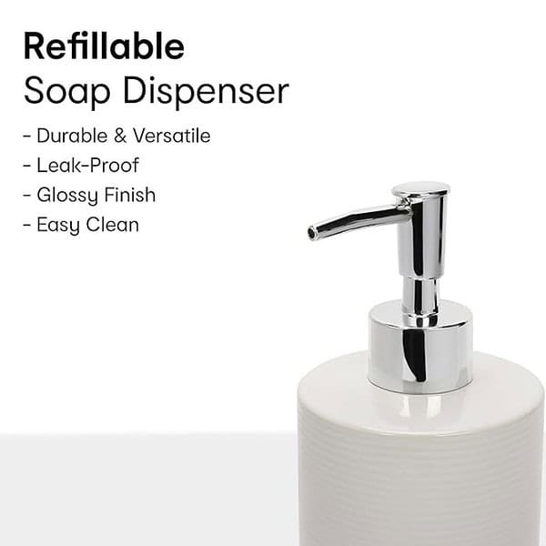 Anko Ribbed White Stoneware Liquid Soap Dispenser for Bathroom1 - LXINDIA.COM