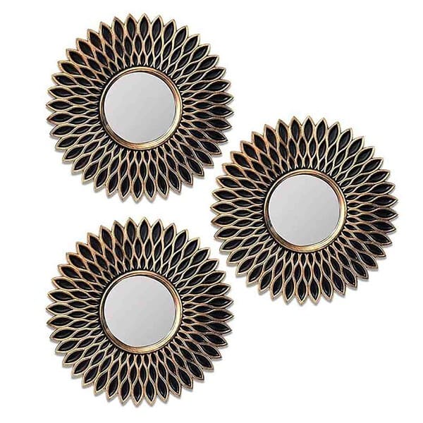 Art Street Round Shape Modern Finish Wall Mirror for Home Decoration Black Golden 1 - LXINDIA.COM