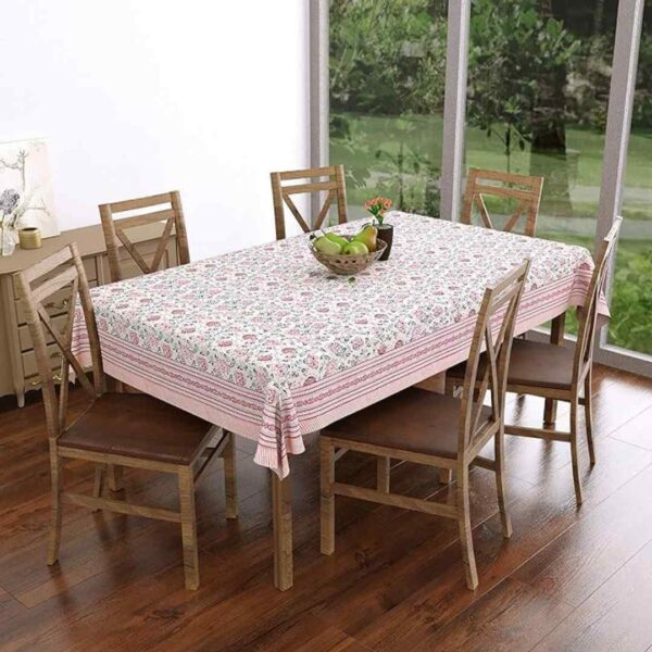 BLOCKS OF INDIA Hand Block Cotton Rectangular Table Cloth 60 Inch X 90 Inch Pink Kalamkari - LXINDIA.COM