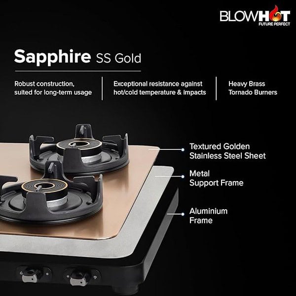 BLOWHOT Premium Design ISI Certified Sapphire Gold 4 Burner Slimmest Gas Stove2 - LXINDIA.COM