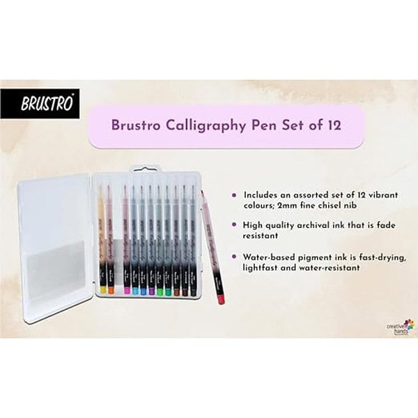 BRUSTRO Calligraphy Pen Set of 12 Colours 1 - LXINDIA.COM