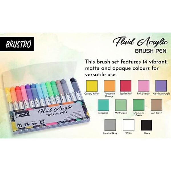 BRUSTRO Fluid Acrylic Brush Pen Set of 14 2 - LXINDIA.COM