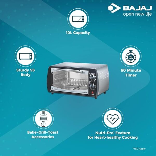 Bajaj 1000Tss Oven Toaster Grill 10 liter 800 Watts 1 - LXINDIA.COM