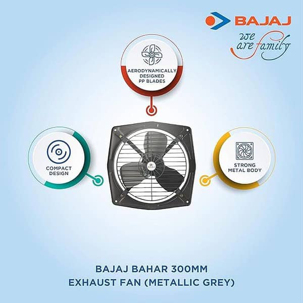 Bajaj Bahar 300mm Exhaust Fan Metallic Grey 2 - LXINDIA.COM