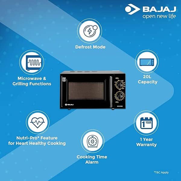 Bajaj MTBX 2016 20L Grill Microwave Oven Black 1 - LXINDIA.COM