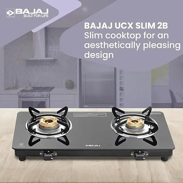 Bajaj Ucx 2 Burner Slim Glass Top Gas StoveSlim Frame Glass Cooktop2 - LXINDIA.COM