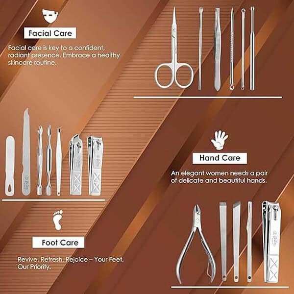 Beaute Secrets Essentials 18 Pieces Manicure Kit Tools for Feet Brown 3 - LXINDIA.COM