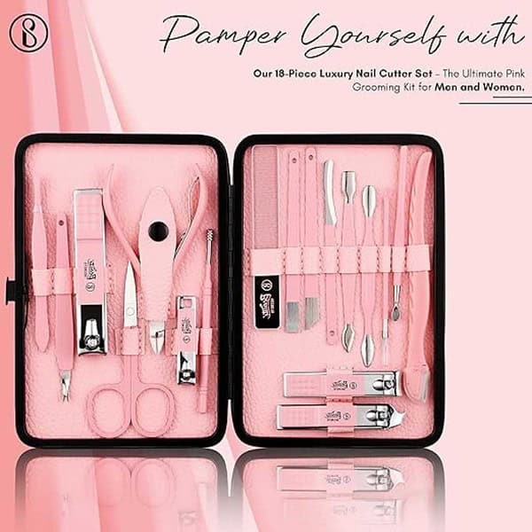 Beaute Secrets Luxury Nail Cutter Set 18 Pieces Grooming Kit Pink 1 - LXINDIA.COM