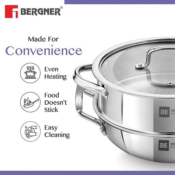 Bergner BE Bergner Essentials Tri Ply Stainless Steel 3 Pcs Cookware Set1 - LXINDIA.COM