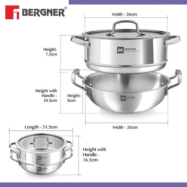 Bergner BE Bergner Essentials Tri Ply Stainless Steel 3 Pcs Cookware Set2 - LXINDIA.COM