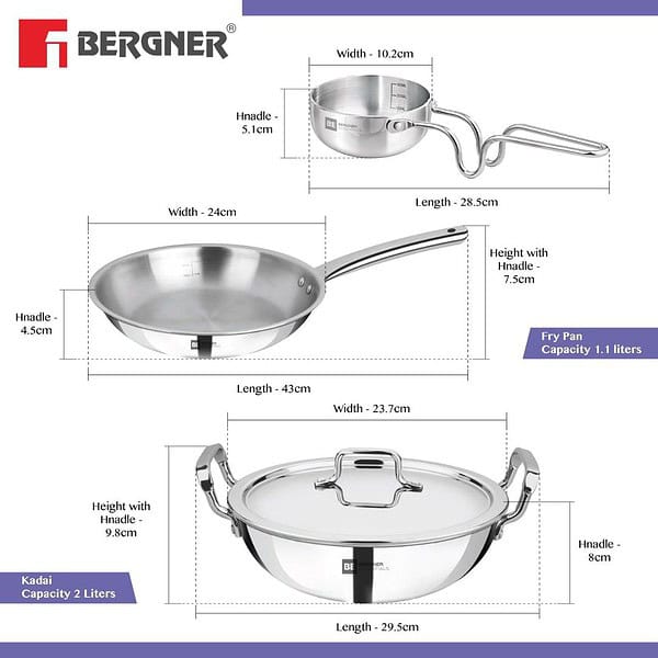 Bergner Tripro TriPly Stainless Steel 4 Pcs Cookware Set1 - LXINDIA.COM