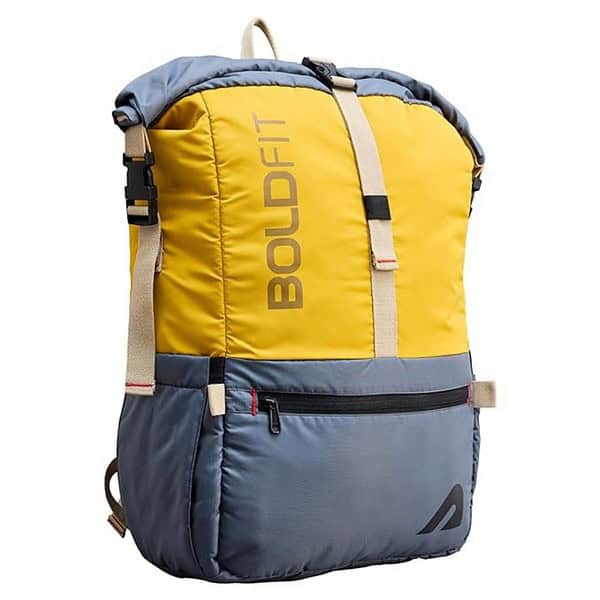 Boldfit Rolltop Bags for Mens 45 Ltrs Unfolded Overnight Backpack YellowGrey - LXINDIA.COM